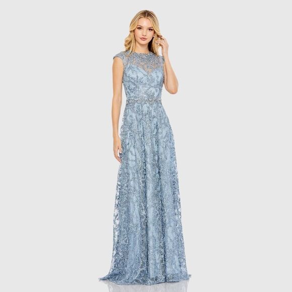 MAC DUGGAL  79430 Womens Blue Embroidered Cap Sleeve A Line Gown - Picture 2 of 14